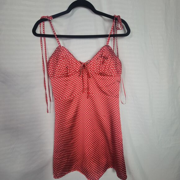 Fashion Nova Red White Polka Dot Mini Dress Adjustable Tie Straps - Picture 3 of 10